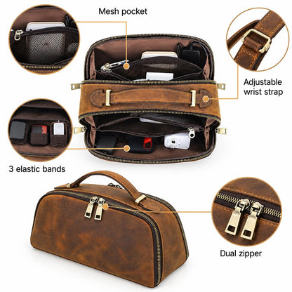 Leather Toiletry Bag for Men, Custom Mens Dopp Kit Travel Pouch, Personalized Shaving Cosmetic Bag, Groomsmen Gift, Ricciardo