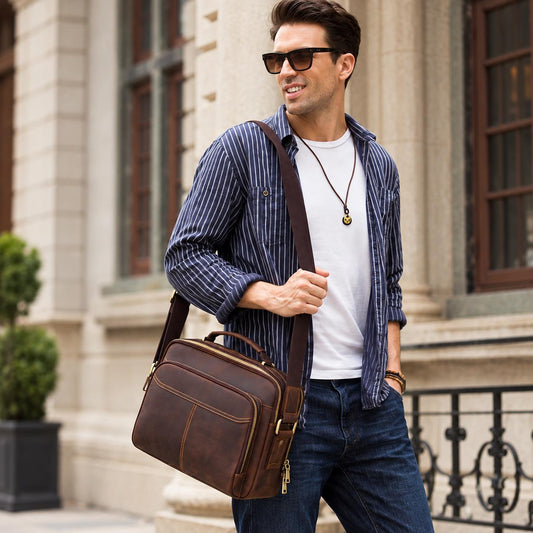Leather Messenger Bag for Men, Personalized Crossbody Bag, Full Grain Shoulder Bag Fits 9.7 iPad, Anniversary Gift for Him