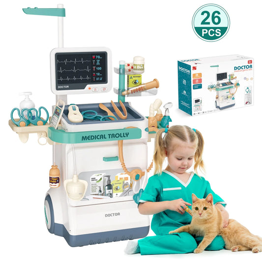 Kids Doctor Playset – 26PCS Medical Role Play Kit with Mobile Cart for Boys & Girls