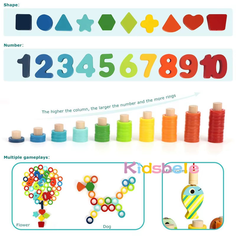 Wooden Montessori Number & Shape Sorting Puzzle – Educational Counting Toy for Toddlers