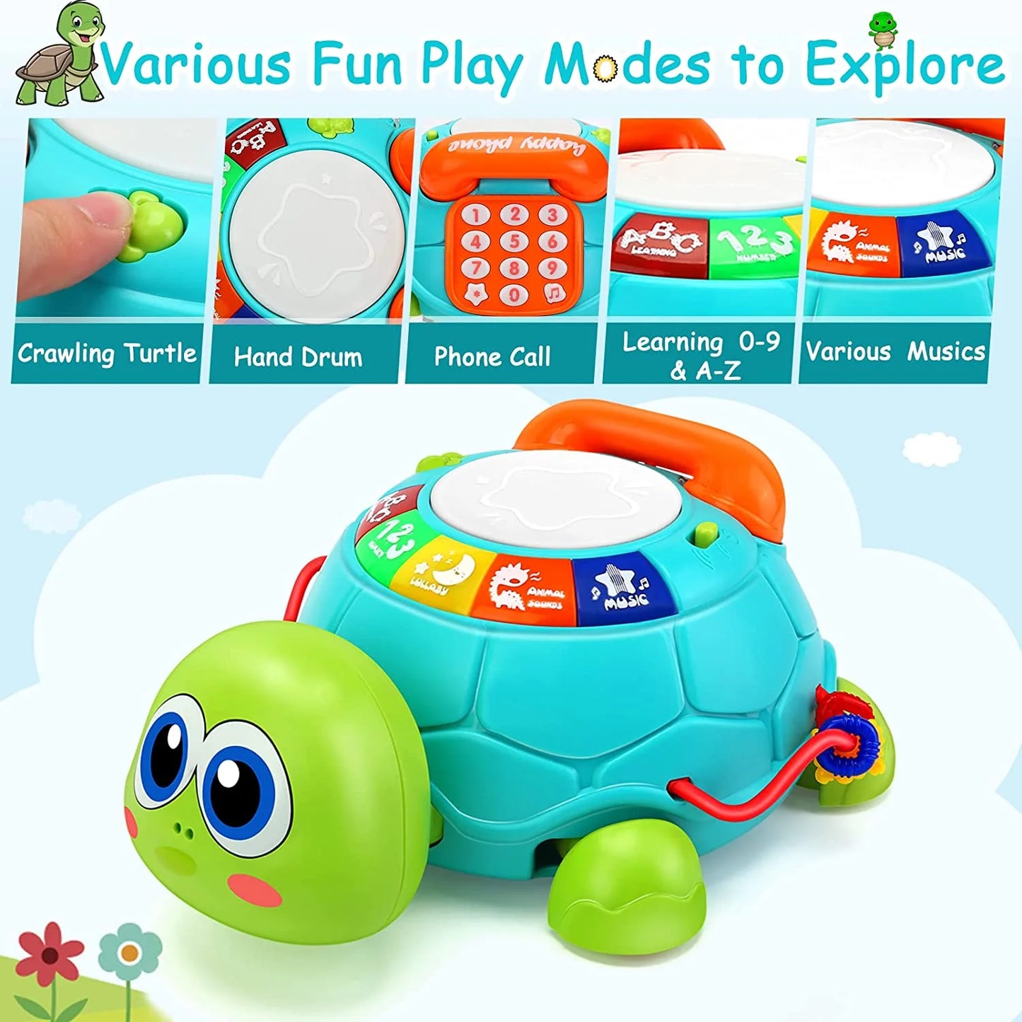 Interactive Turtle Toy for Babies – Musical Light-Up Toy for 1–2 Year Olds