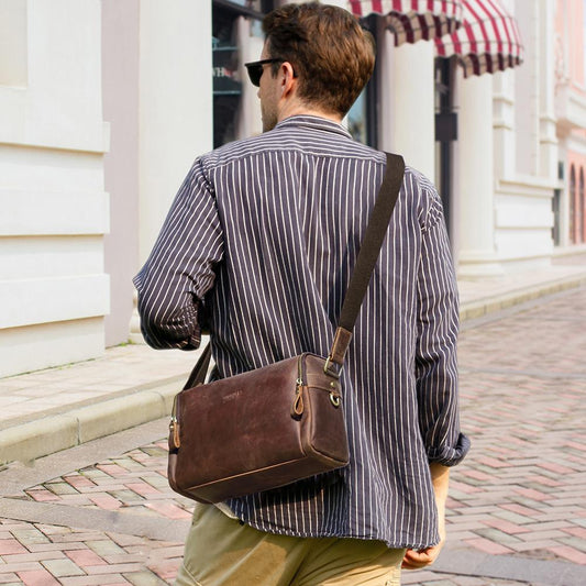 Leather Crossbody Bag for Men, Personalized Sling Shoulder Bag, Full Grain Mens Travel Bag Fits iPad Mini, Anniversary Gift for Him