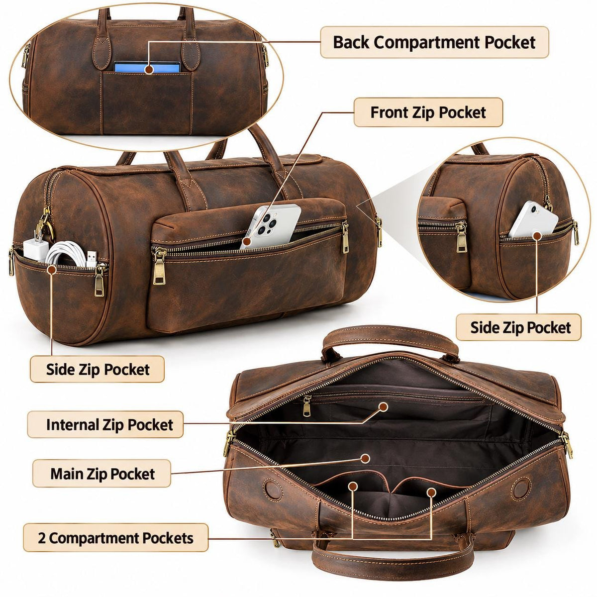 Leather Duffle Bag, Custom Travel Weekender Bag, Vintage Barrel Gym Bag, Personalized Overnight Carry On Bag, Arvello