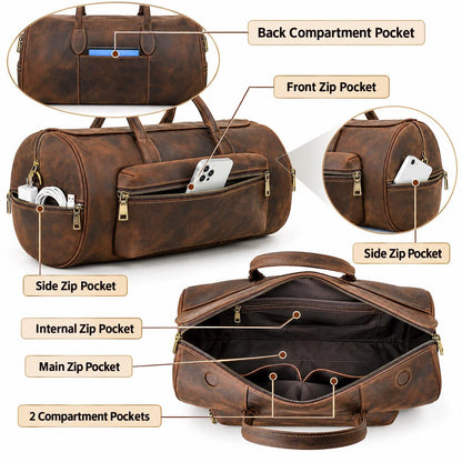 Leather Duffle Bag, Custom Travel Weekender Bag, Vintage Barrel Gym Bag, Personalized Overnight Carry On Bag, Arvello