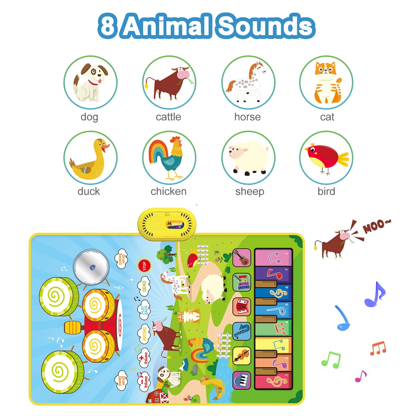 3-in-1 Musical Mat Toy – Piano & Drum Floor Blanket with Sticks for Toddlers Ages 1–3