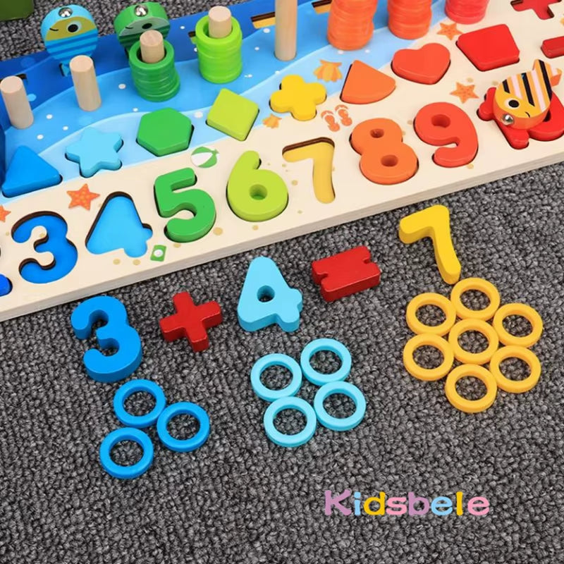 Wooden Montessori Number & Shape Sorting Puzzle – Educational Counting Toy for Toddlers