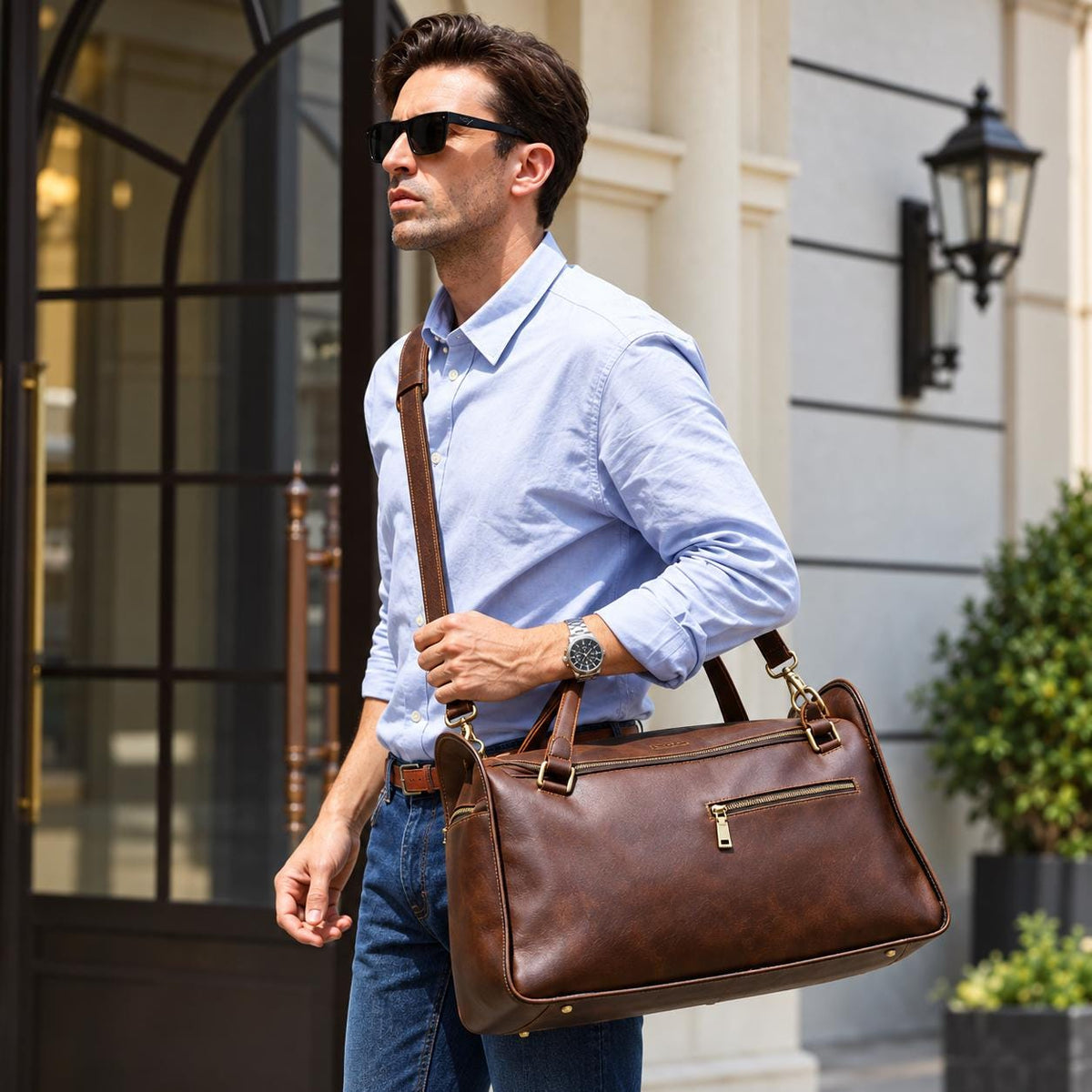 Leather Duffle Bag for Men, Custom Travel Weekender Bag, Personalized Mens Overnight Gym Bag, Groomsmen Gift, Orvieto