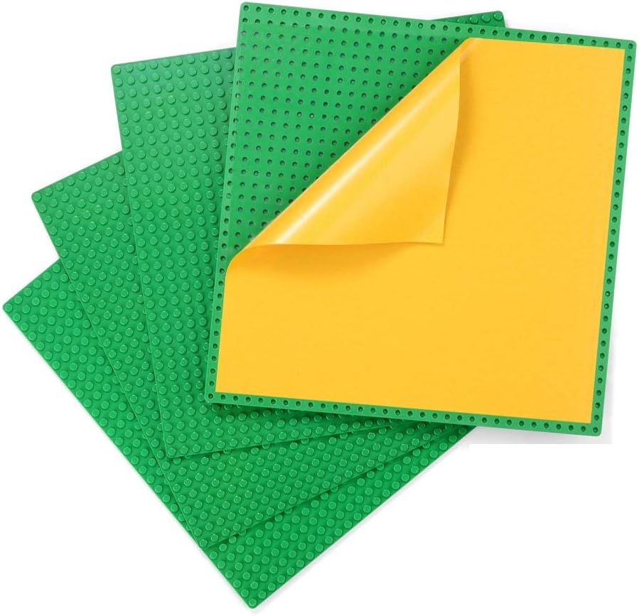 Self-Adhesive Brick Baseplates – 4-Pack 10” x 10” Compatible with Major Brands 