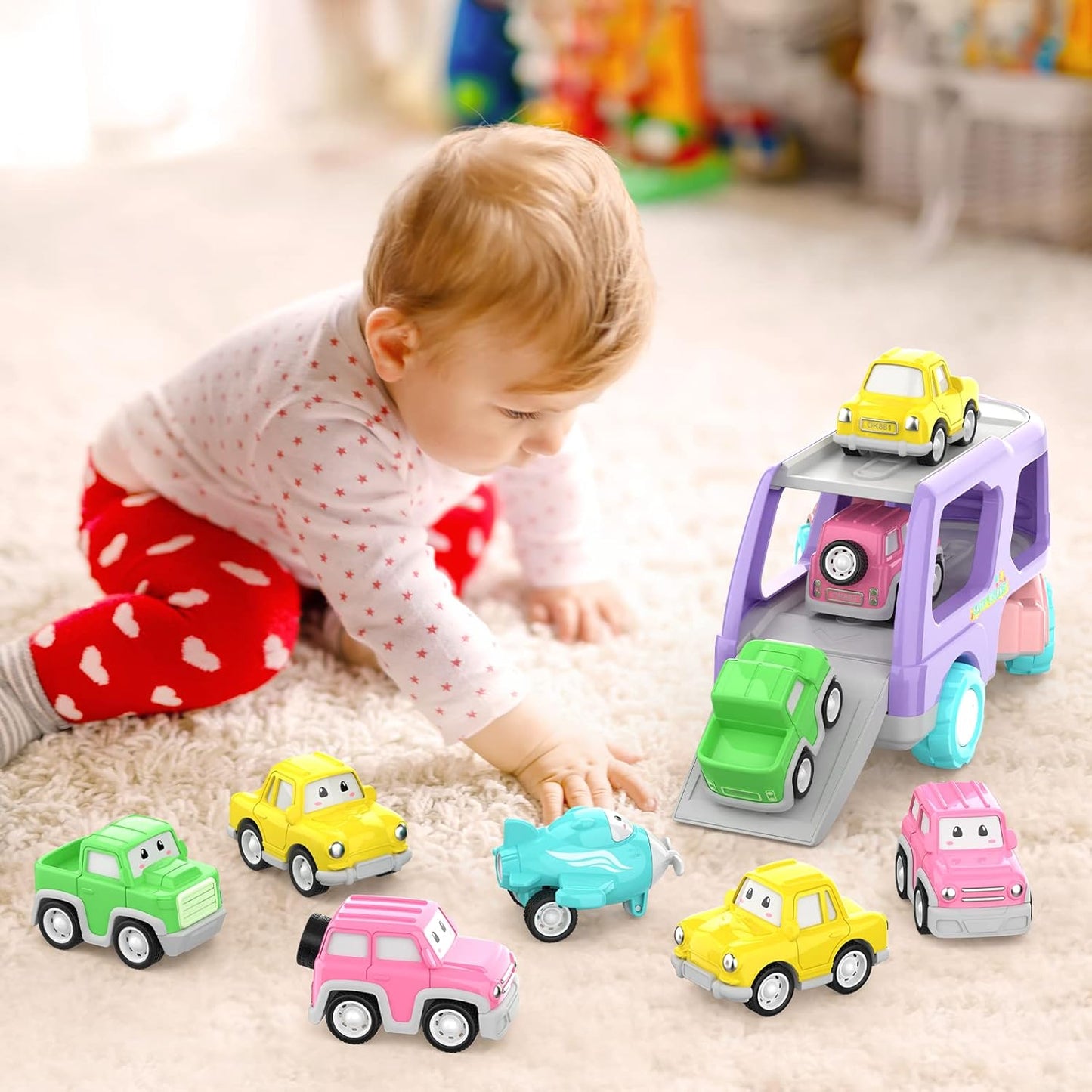 Pink 5 in 1 Carrier Truck Toy for Girls – Lights and Sounds