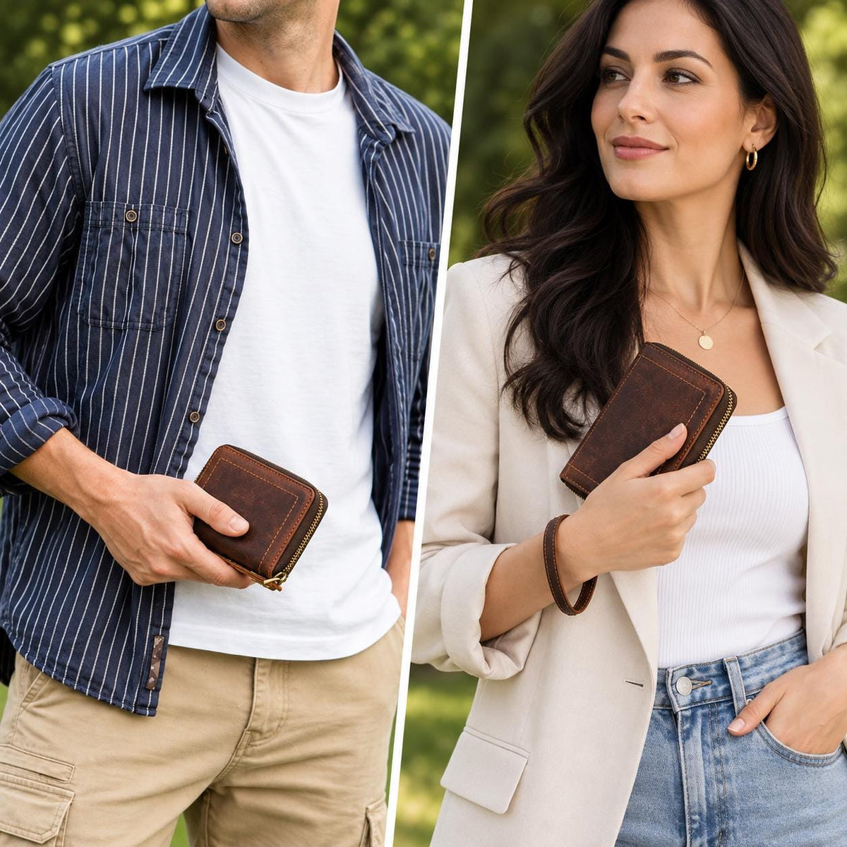 Personalized Leather Key Case Wallet with AirTag Holder, Custom Zipper Key Organizer Pouch, Vintage Card Key Fob Holder, Renzo