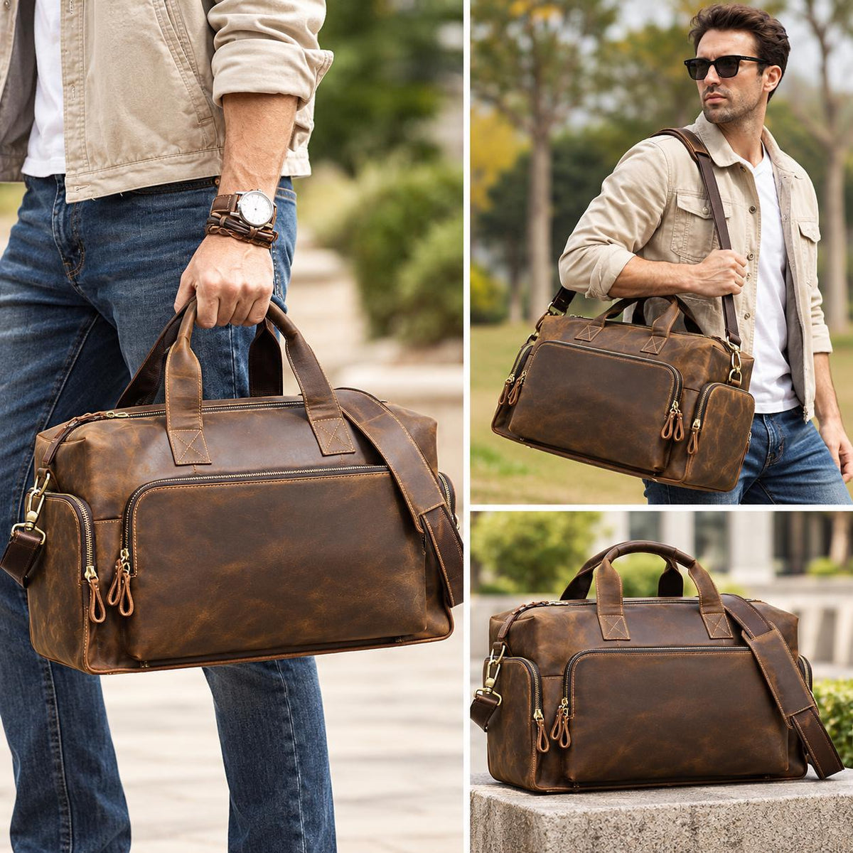 Leather Duffle Bag for Men, Custom Travel Weekender Bag, Personalized Mens Overnight Gym Bag, Groomsmen Gift, Lestaro
