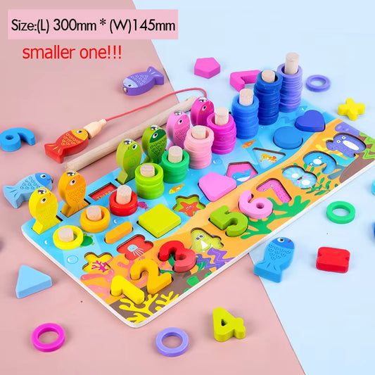 Wooden Montessori Number & Shape Sorting Puzzle – Educational Counting Toy for Toddlers