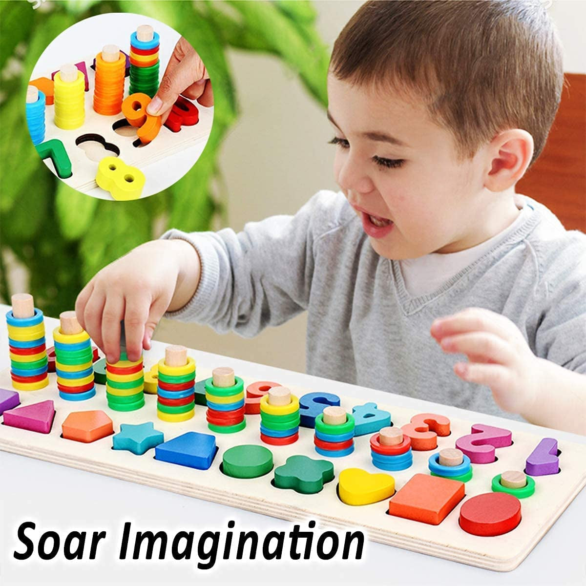Montessori Educational Wooden Counting Blocks – Number Puzzle & Shape Stacker Toy