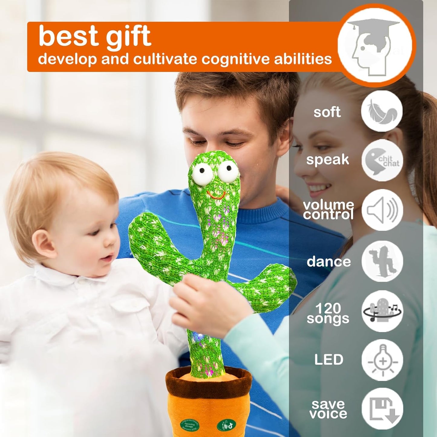 Dancing Cactus Toy - Singing and Talking Plush Toy that Repeats What You Say
