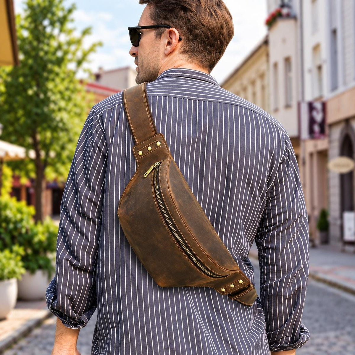 Leather Fanny Pack for Men, Custom Crossbody Sling Bag, Mens Waist Belt Bag Fits iPad Mini, Gift for Him, Velmora