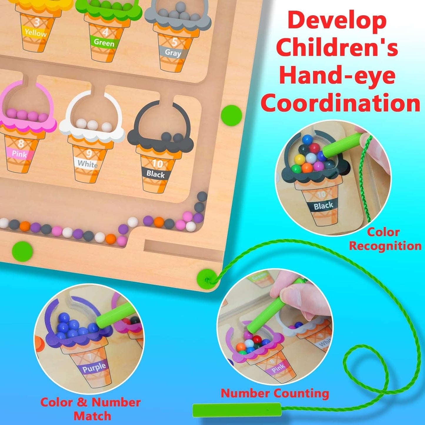 Montessori Magnetic Maze Board – Color & Number Matching Toy 