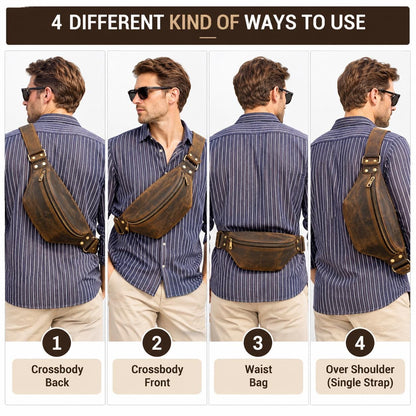 Leather Fanny Pack for Men, Custom Crossbody Sling Bag, Mens Waist Belt Bag Fits iPad Mini, Gift for Him, Velmora