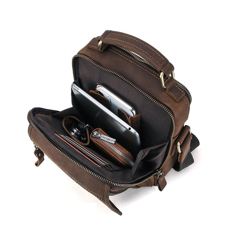 Personalized Leather Crossbody Bag for Men, Custom Mens Shoulder Messenger Bag, Vertical Travel Satchel with Handle, Vittorio