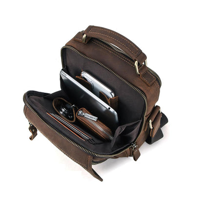 Personalized Leather Crossbody Bag for Men, Custom Mens Shoulder Messenger Bag, Vertical Travel Satchel with Handle, Vittorio