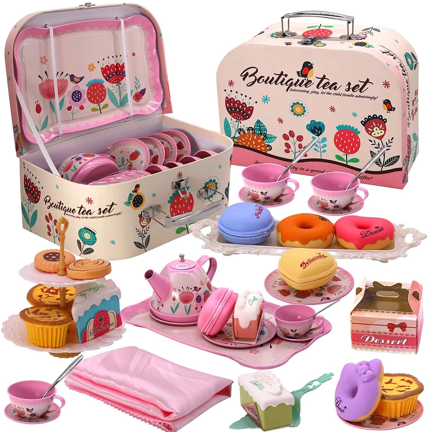 Kids Tea Party Playset – Princess Kitchen Toy with Teapot, Dessert & Carrying Case