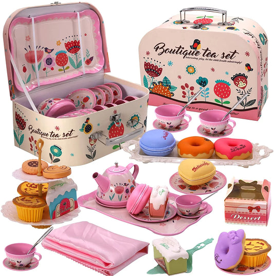 Kids Tea Party Playset – Princess Kitchen Toy with Teapot, Dessert & Carrying Case