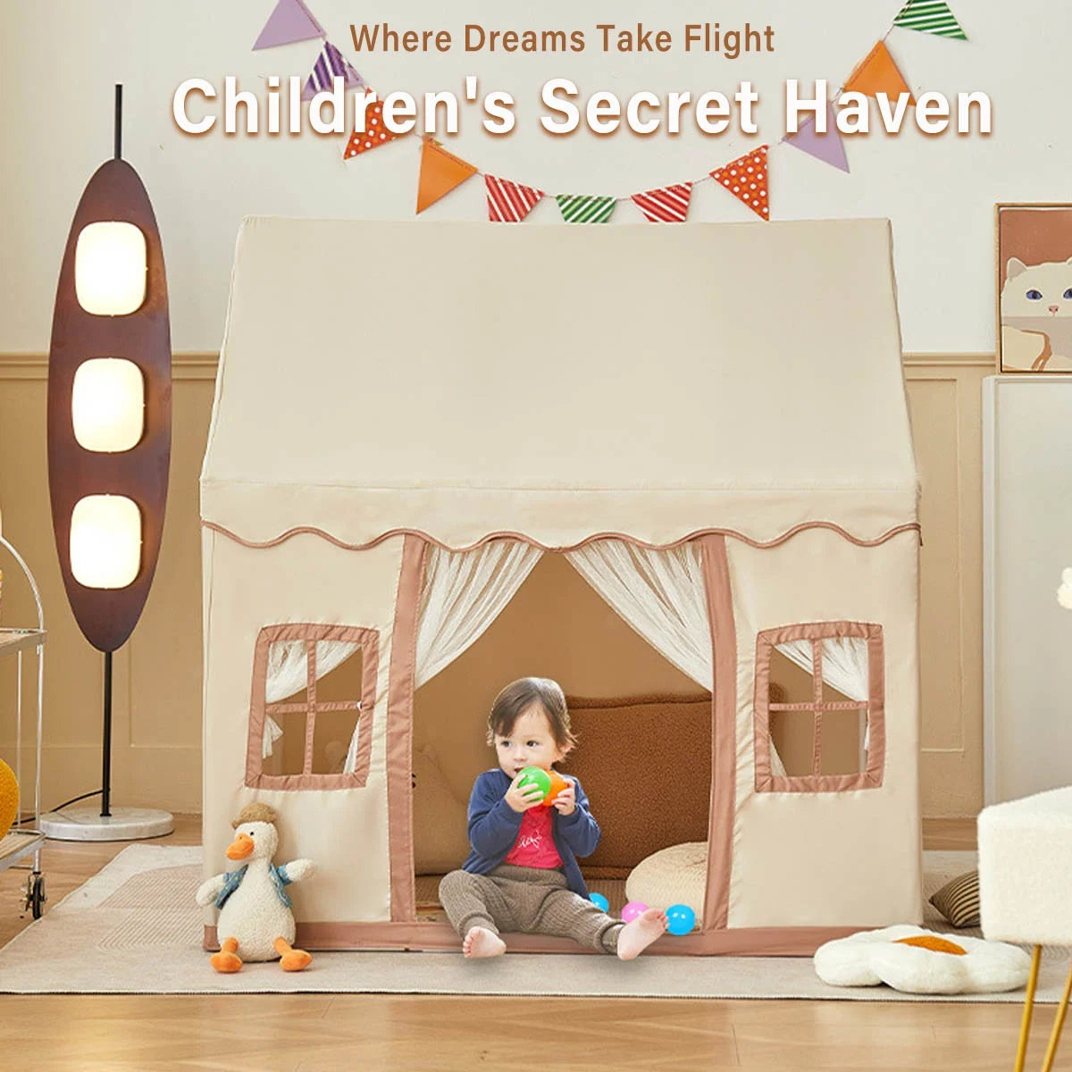Toddler Playhouse Tent with Soft Mat & LED Lights – Kids Tent for Boys & Girls 
