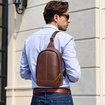 Leather Sling Bag for Men, Custom Crossbody Backpack Fits 13.3 Inch Laptop, One Shoulder Chest Bag, Bellagra