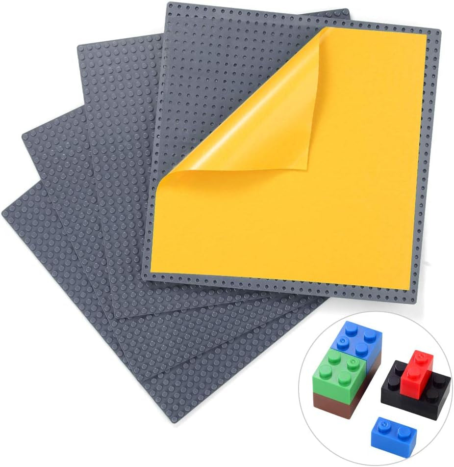 Self-Adhesive Brick Baseplates – 4-Pack 10” x 10” Compatible with Major Brands 