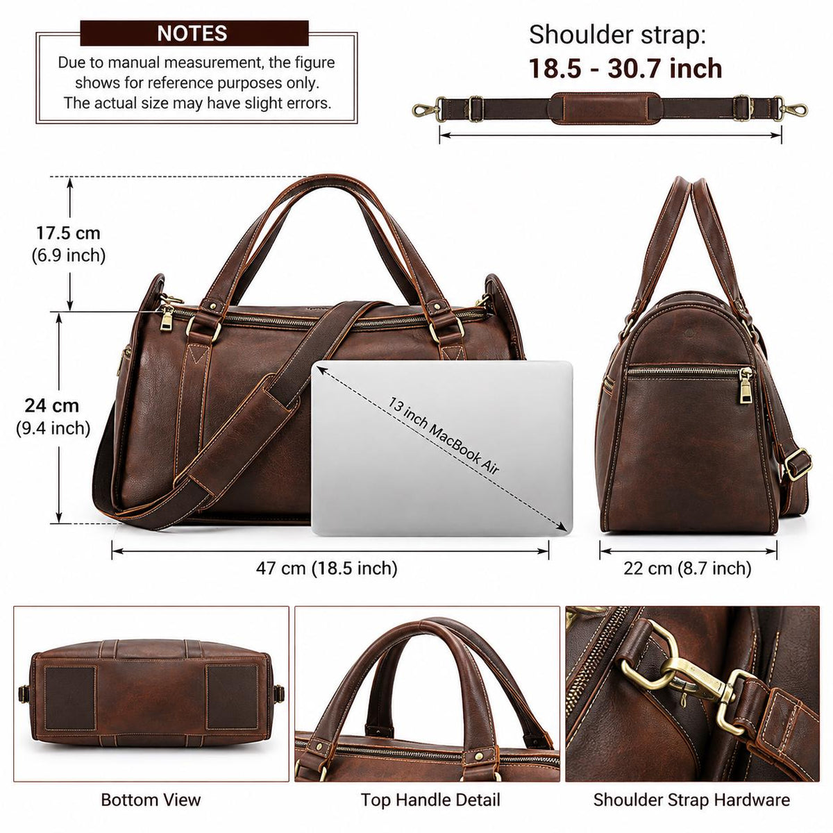 Leather Duffle Bag for Men, Custom Travel Weekender Bag, Personalized Mens Overnight Gym Bag, Groomsmen Gift, Orvieto