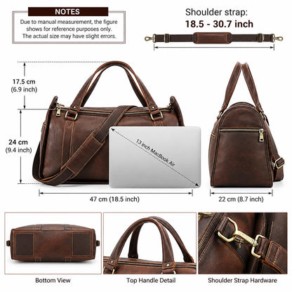 Leather Duffle Bag for Men, Custom Travel Weekender Bag, Personalized Mens Overnight Gym Bag, Groomsmen Gift, Orvieto