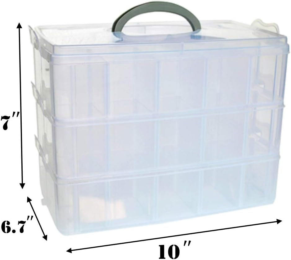 Multi-Purpose Craft Storage Organizer – 3-Layer Box with 30 Dividers for Sewing, Jewelry, Toys