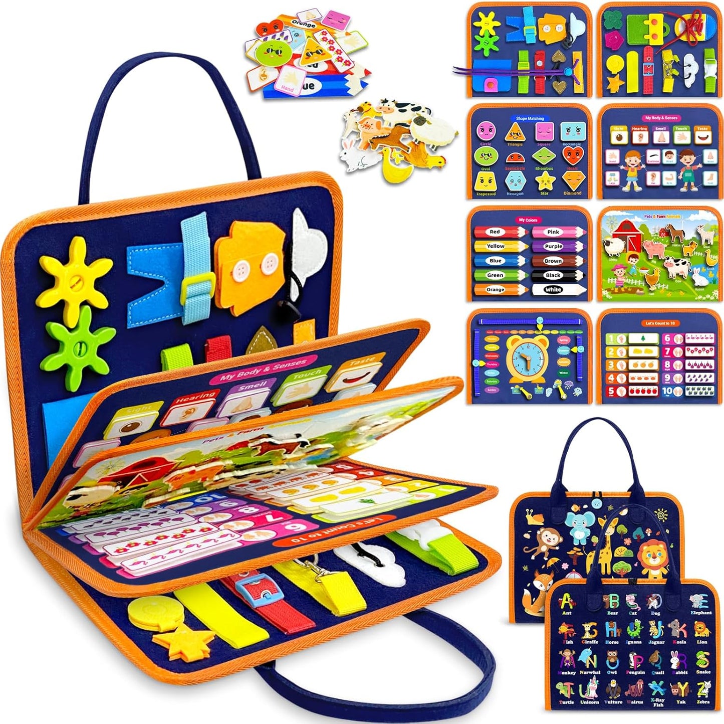 Montessori Busy Board & Book – Sensory Learning Toy for Toddlers, Educational Travel Activity Gift