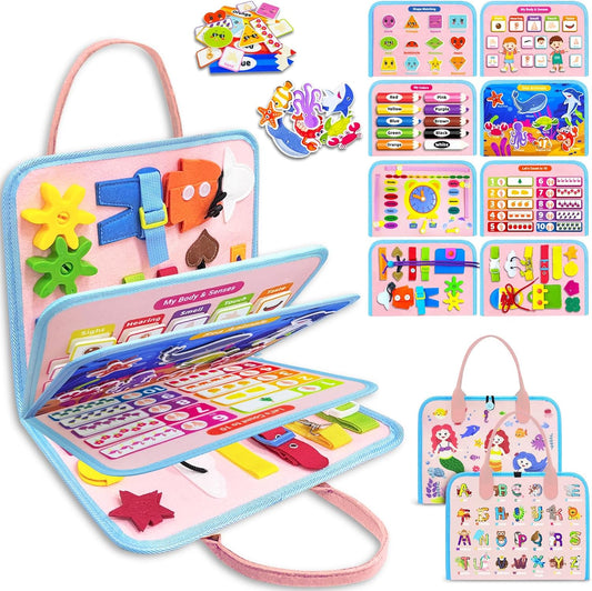 Montessori Busy Board & Book – Sensory Learning Toy for Toddlers, Educational Travel Activity Gift