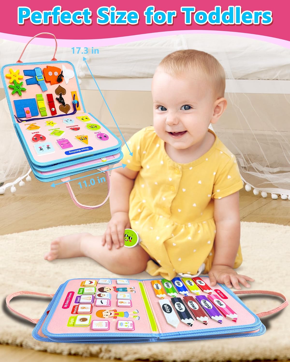 Montessori Busy Board & Book – Sensory Learning Toy for Toddlers, Educational Travel Activity Gift