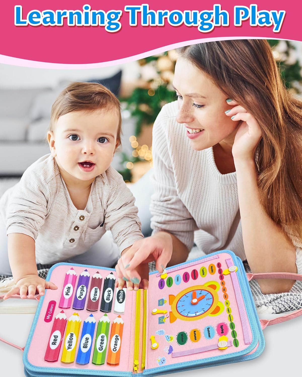 Montessori Busy Board & Book – Sensory Learning Toy for Toddlers, Educational Travel Activity Gift