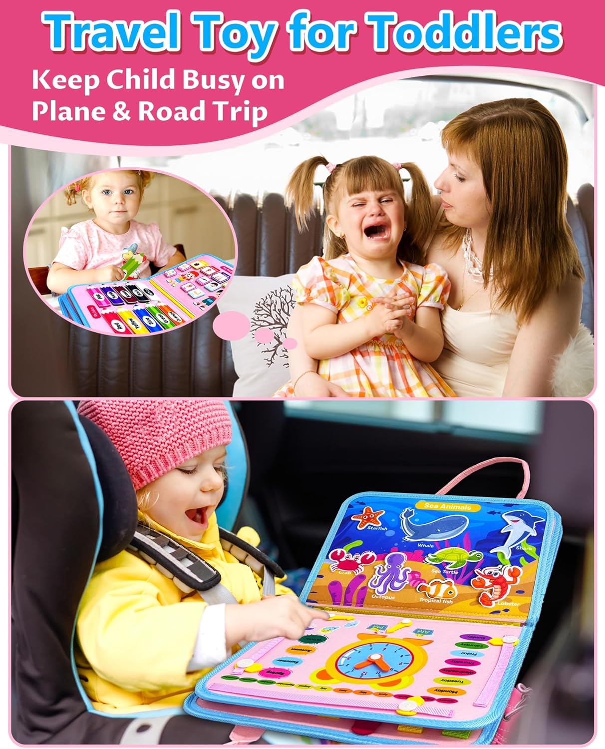 Montessori Busy Board & Book – Sensory Learning Toy for Toddlers, Educational Travel Activity Gift