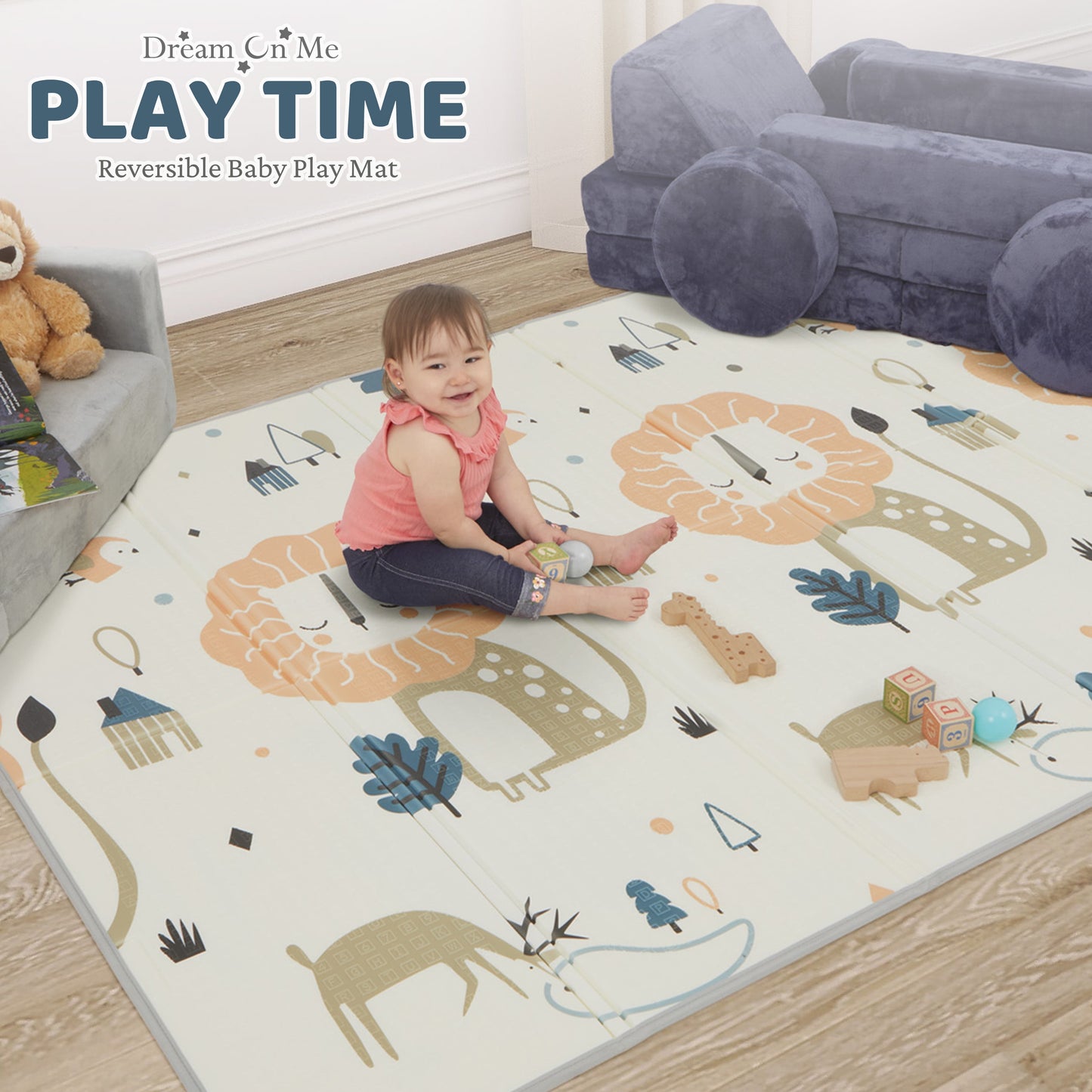 Reversible Foldable Baby Play Mat – Extra Large Thick Foam with Animal Design