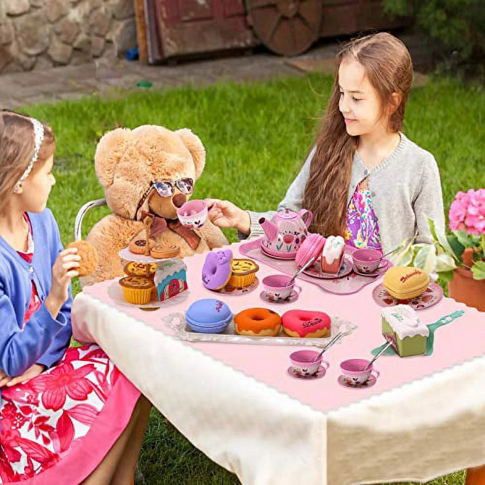 Kids Tea Party Playset – Princess Kitchen Toy with Teapot, Dessert & Carrying Case