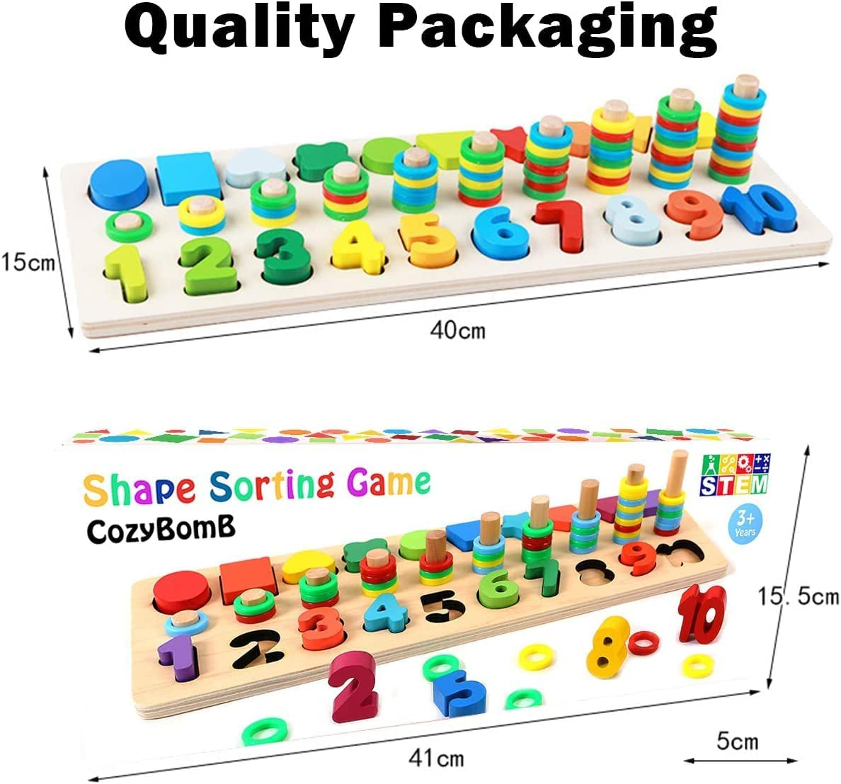 Montessori Educational Wooden Counting Blocks – Number Puzzle & Shape Stacker Toy