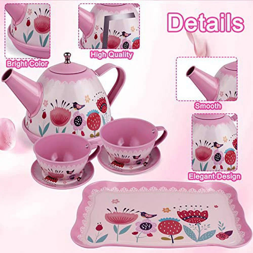 Kids Tea Party Playset – Princess Kitchen Toy with Teapot, Dessert & Carrying Case