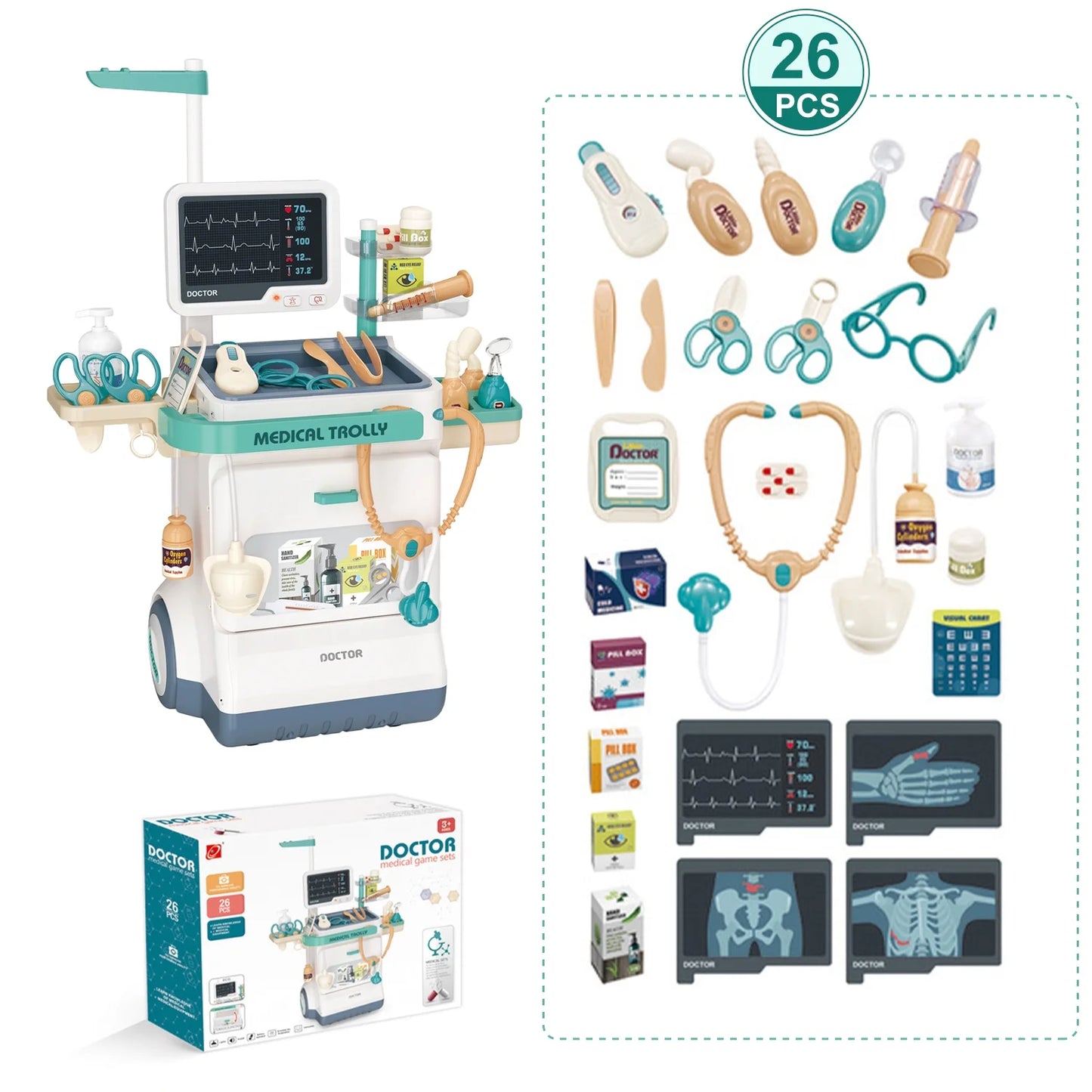 Kids Doctor Playset – 26PCS Medical Role Play Kit with Mobile Cart for Boys & Girls