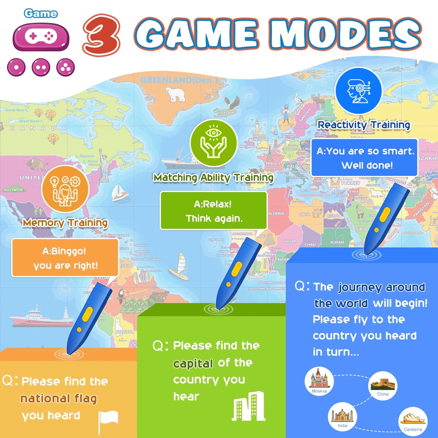 World Map Learning Poster – Interactive Educational Toy for   Boys & Girls
