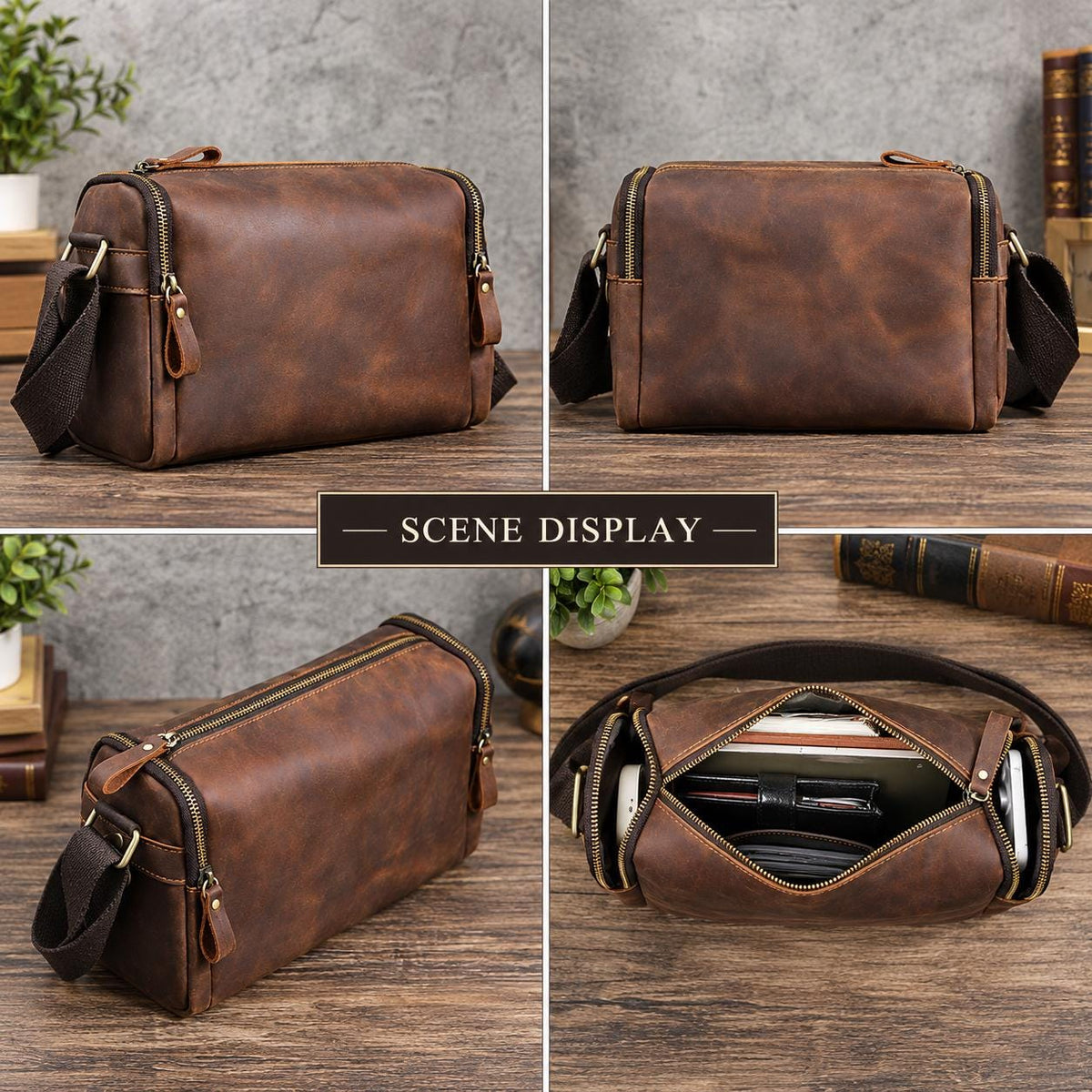 Leather Crossbody Bag for Men, Personalized Sling Shoulder Bag, Full Grain Mens Travel Bag Fits iPad Mini, Anniversary Gift for Him