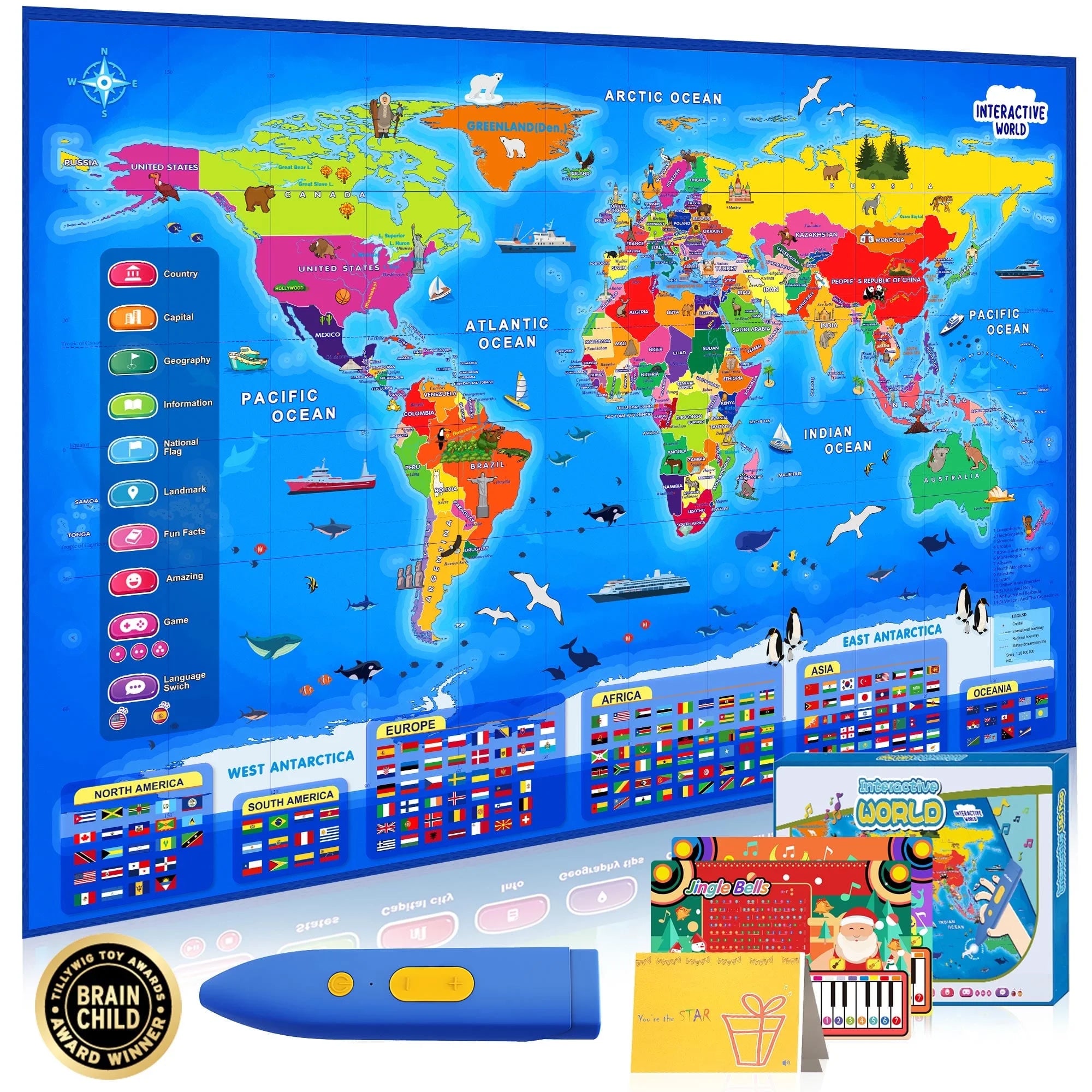 World Map Learning Poster – Interactive Educational Toy for   Boys & Girls