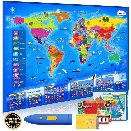 World Map Learning Poster – Interactive Educational Toy for   Boys & Girls