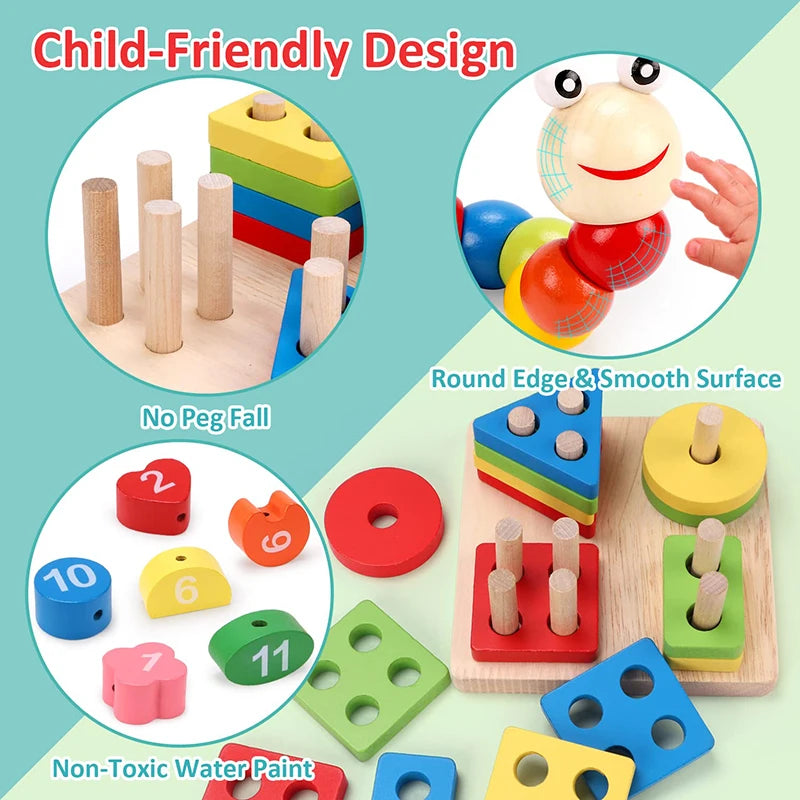 Montessori Wooden Toys Set – 5-6 Piece Educational Puzzle & Learning Toy for Babies