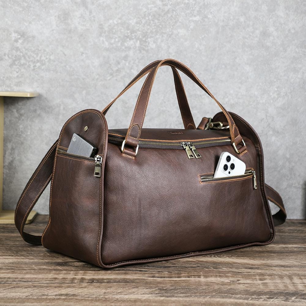 Leather Duffle Bag for Men, Custom Travel Weekender Bag, Personalized Mens Overnight Gym Bag, Groomsmen Gift, Orvieto