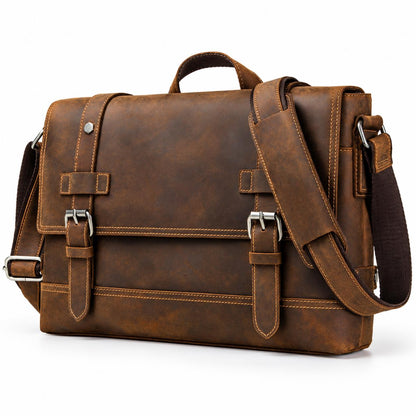 Leather Messenger Bag for Men, Custom Mens Briefcase Fits 12 Inch Laptop, Shoulder Crossbody Work Bag, Celvano