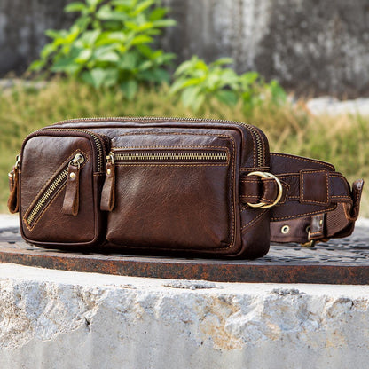 Customizable Genuine Leather Sling Bag, Multi-Pocket Travel Chest Pouch (Vespari)