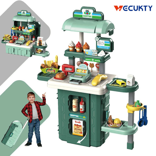 Play Supermarket Set for Kids – 38PCS Grocery Toy with Realistic Lights, Sounds & Spray